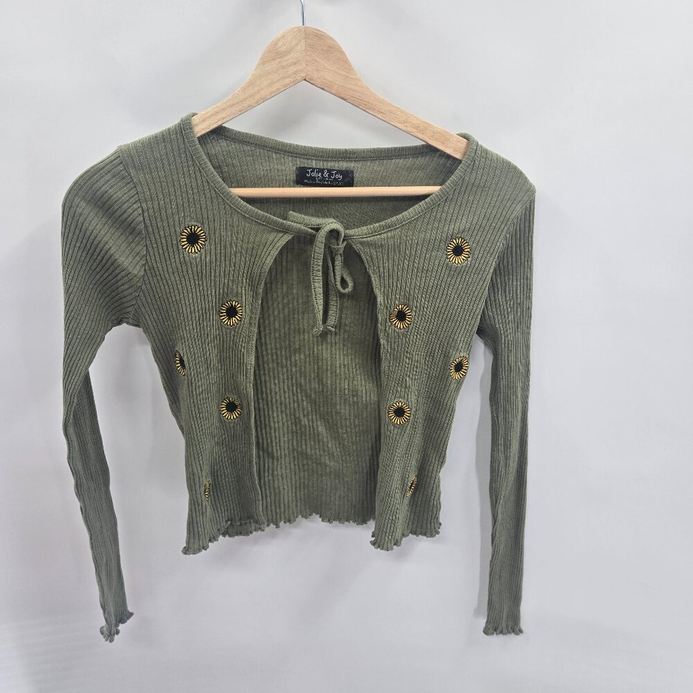 Jolie & Joy Green Open Cropped Sunflower Cardigan Small